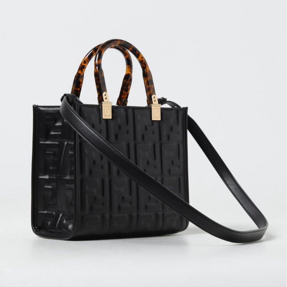 NEW Authentic Fendi Vitello Small Zucca Sunshine Tote Leather Black - Picture 3 of 13